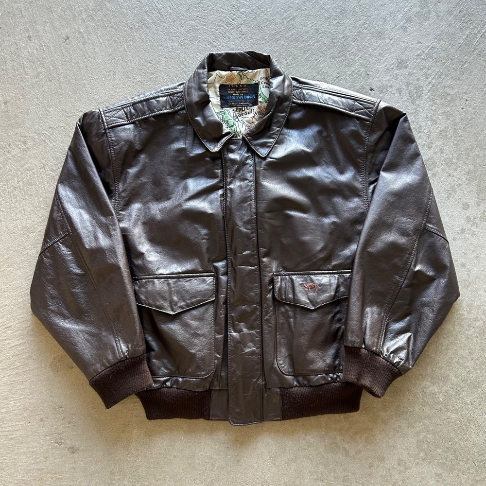 Vintage American Born Type A-2 Leather Flight Jacket Size XL Brown Bomber Army